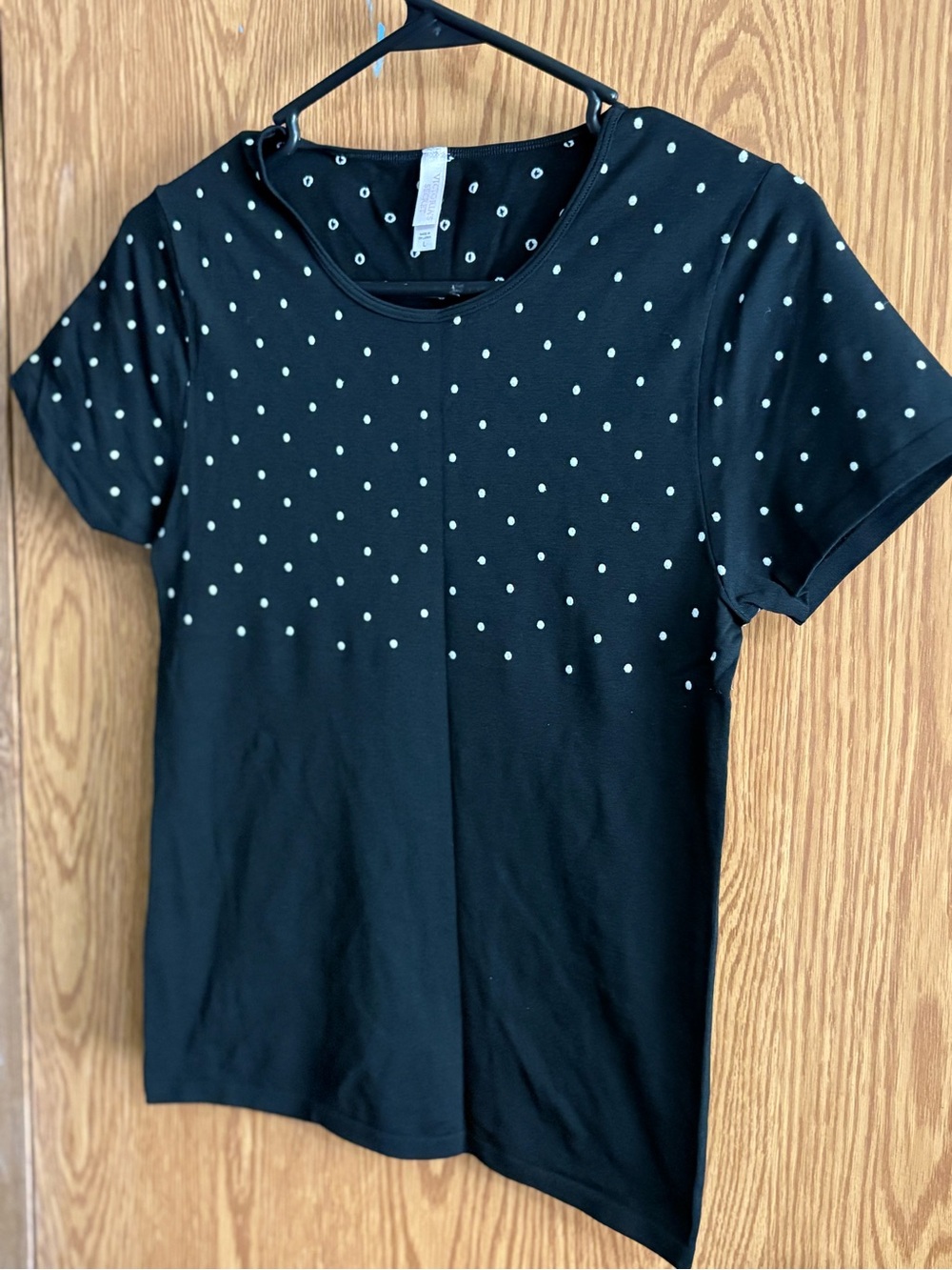 Victoria Secret Black Short-Sleeve Dot-Embellished Women's Top